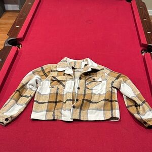 Kids Plaid Shacket Jacket - Cream & Brown